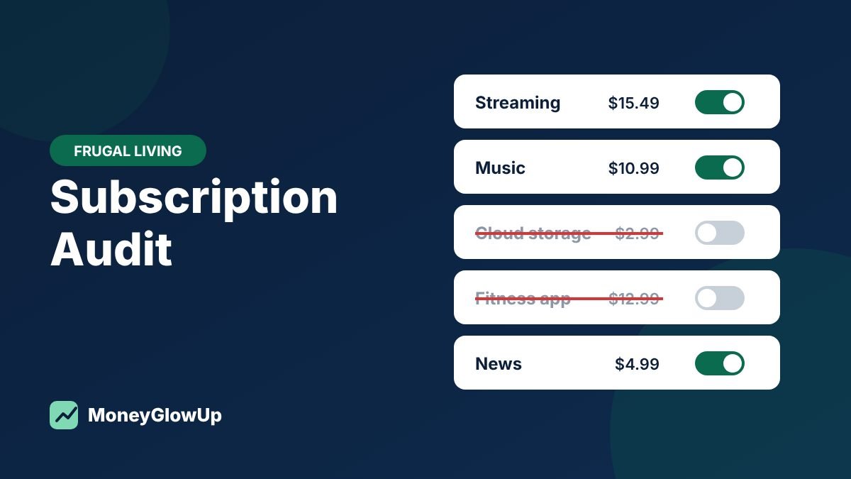 List of illustrated subscriptions with toggles, two of them switched off and crossed out